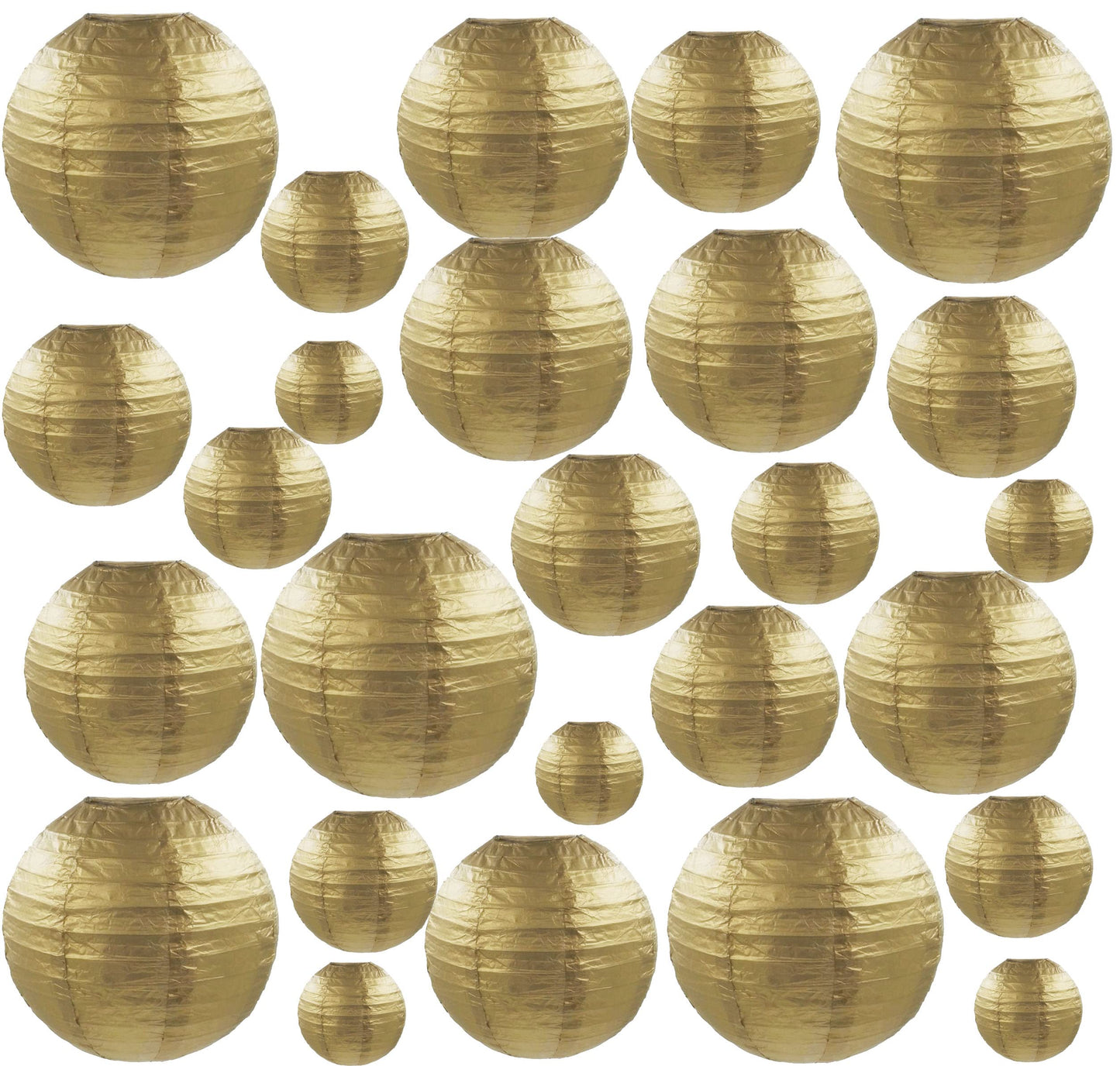 25 Pack Paper Lanterns, Sizes of 4", 6", 8", 10", 12", Hanging Lanterns Decorations Ball Lanterns for Home Decoration, Birthday Party and Wedding Decorations (Gold)
