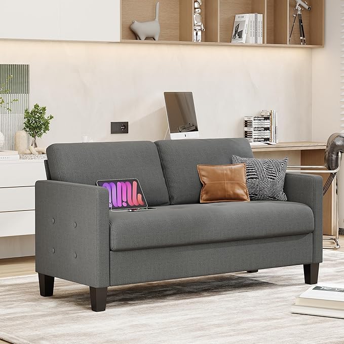 STHOUYN Comfy Loveseat Sofa Small Grey Couch, Small Love Seat Bedroom, Mid
