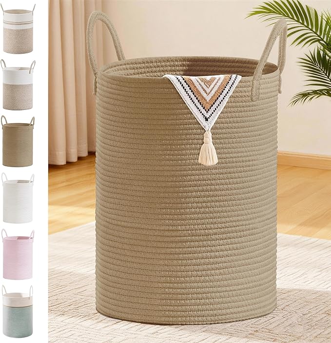 Tall Laundry Basket with Handles, 100L Portable Dirty Clothes Hamper, Boho