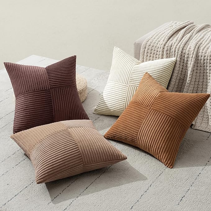 MIULEE Brown Throw Pillow Covers 18x18 Inch Set of 4 Boho Farmhouse Cushion