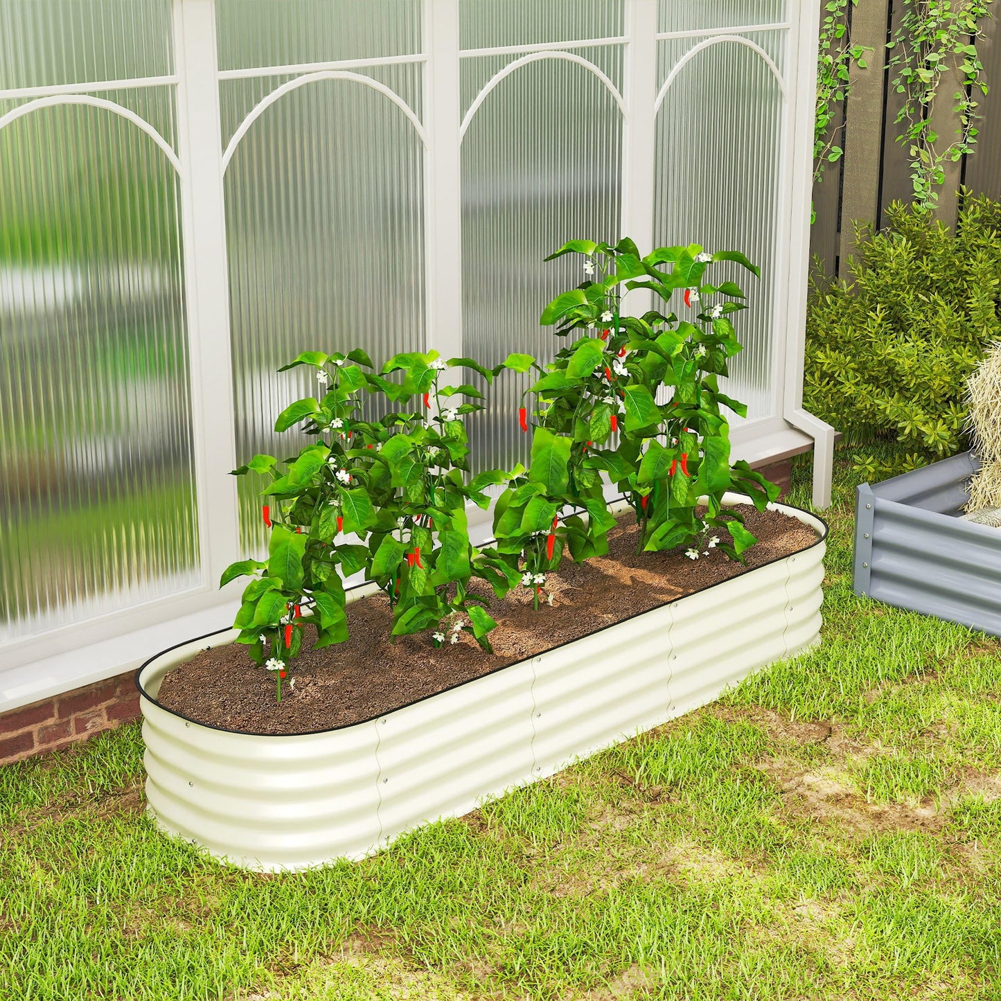 Outsunny 6.5' x 2' x 1' Galvanized Raised Garden Bed Kit, Outdoor Metal Elevated Planter Box with Safety Edging, Easy DIY Stock Tank for Growing Flowers, Herbs & Vegetables, Cream
