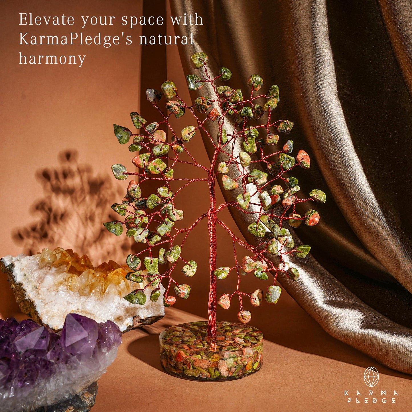Unakite Crystal Tree of Life Birthday Gifts for Women, Men, Friends, Handmade Chakra Healing Crystals Tree for Home Office Decor, Positivity, Good Luck, Money, Unique Gifts for Her Mom, Sister, Dad