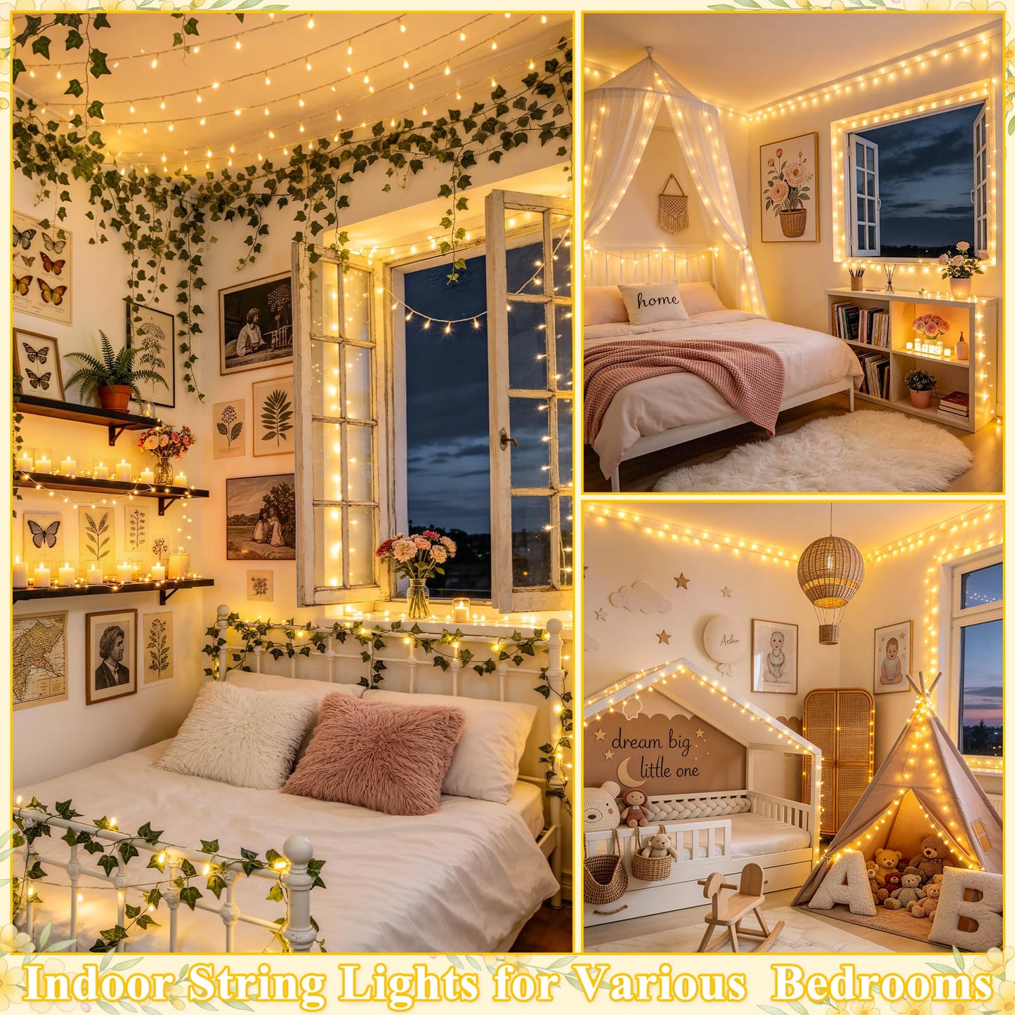 JMEXSUSS 200 LED String Lights Indoor Outdoor Clear Wire, Connectable Warm White Christmas String Lights for Bedroom, 66 Ft Twinkle Fairy Light Plug in for Wedding Home Tree Yard Patio Classroom Decor