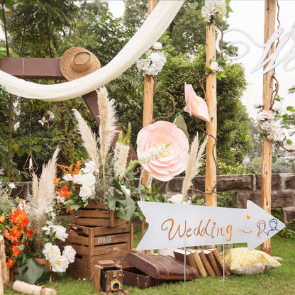 Blank Arrow Signs With Stakes 6 Pack - 17 x 6 Inches Wedding Directional Yard Signs, This Way Arrow Birthday Party Signs