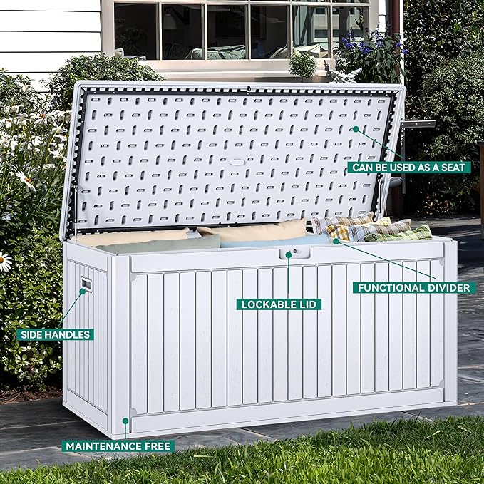 YITAHOME 260 Gallon Large Deck Box with Divider & Side Handles, Outdoor Double-Wall Storage for Patio Furniture Cushions, Garden Pool Accessories, Waterproof & Lockable