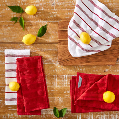 KitchenAid Albany Kitchen Towel 4-Pack Set, Passion Red/White, 16"x26"