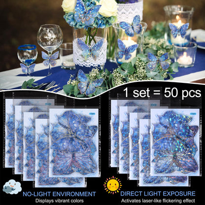 RAINBOW WSK 50 PCs Butterfly Wall Decor Cute Fairy Butterflies Wall Stickers 3D Butterflies for Birthday Cake Wedding Party Craft Room Decor Removable DIY Wall Decals sm- (Blue)