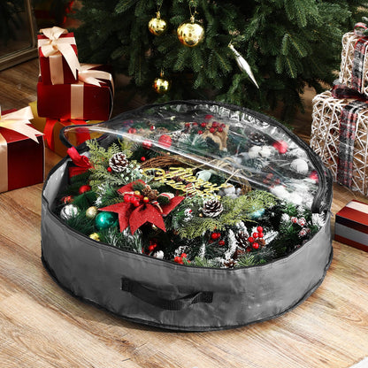 Aliceset 4 Pack Wreath Storage Containers, Ornament Garland Wreath Storage Bags with Handle Zipper Decorative Storages Box for Christmas in July Wreaths(24 x 24 x 7.8 Inch,Gray)