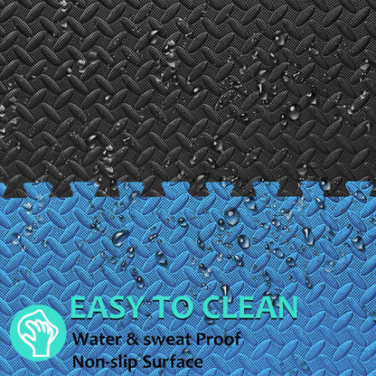BEAUTYOVO Puzzle Exercise Mat With 24 Interlocking Foam Tiles, 24'' x 24'' EVA Floor Tiles, Protective Flooring for Gym Equipment (96 Sq.Ft - Black&Blue)