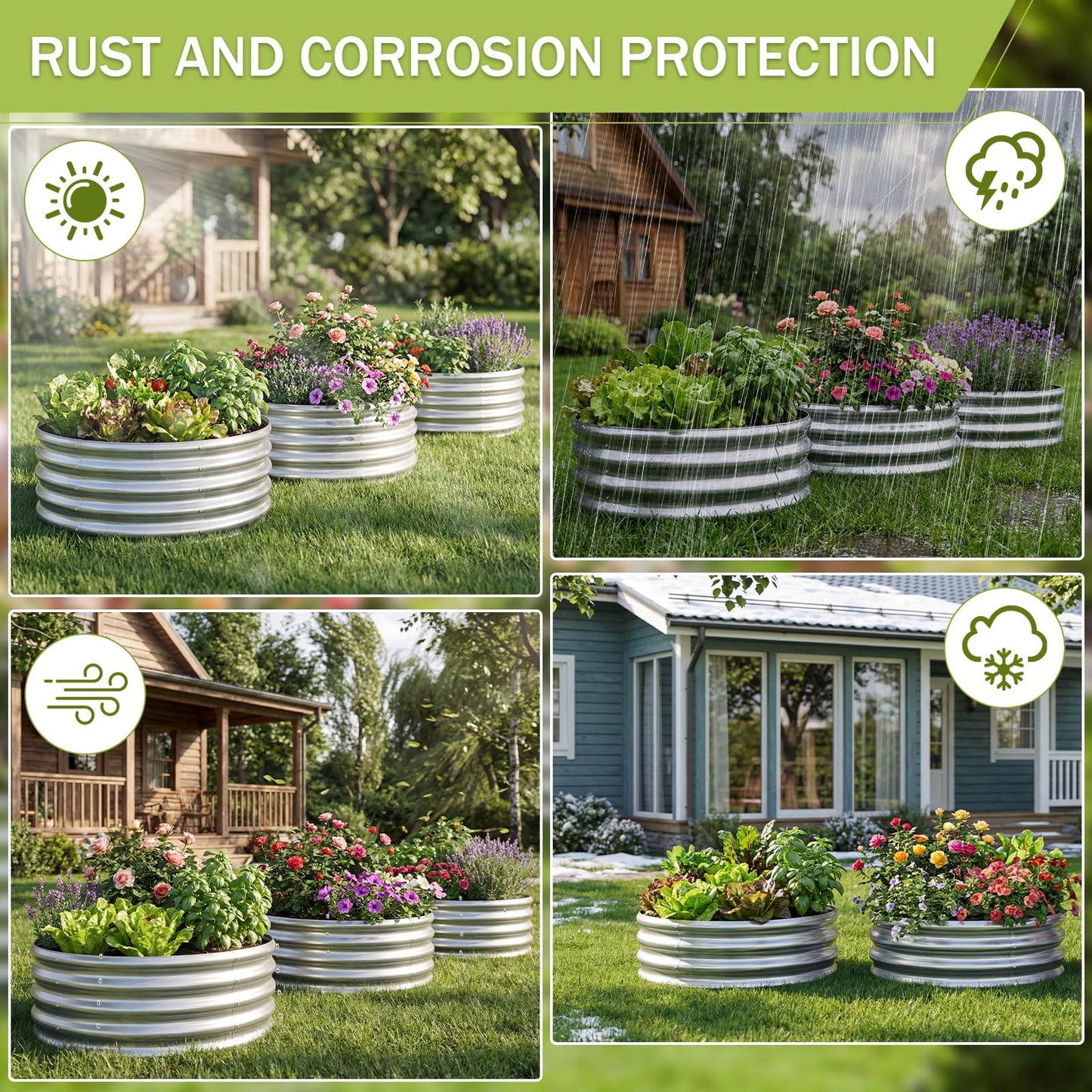 AHEONLAR 3Pack 2x2x1 ft Round Galvanized Raised Garden Bed Kit Round Metal Flower Box Large Planter Raised Beds Outdoor Garden for Planting,Fruit,Herb-Sliver
