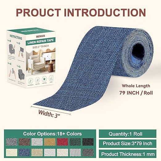 BESEZX Linen Fabric Repair Tape, 3x79 Inch Self Adhesive Repair Patches