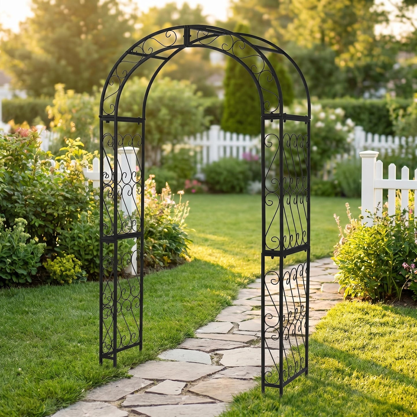 SCENDOR 48.8" W x 83.8" H Garden Arch, Black Sturdy Metal Iron Arbor, Courtyard Cast Trellis for Various Climbing Plant, Outdoor European-Style Archway Wedding Ceremony Party