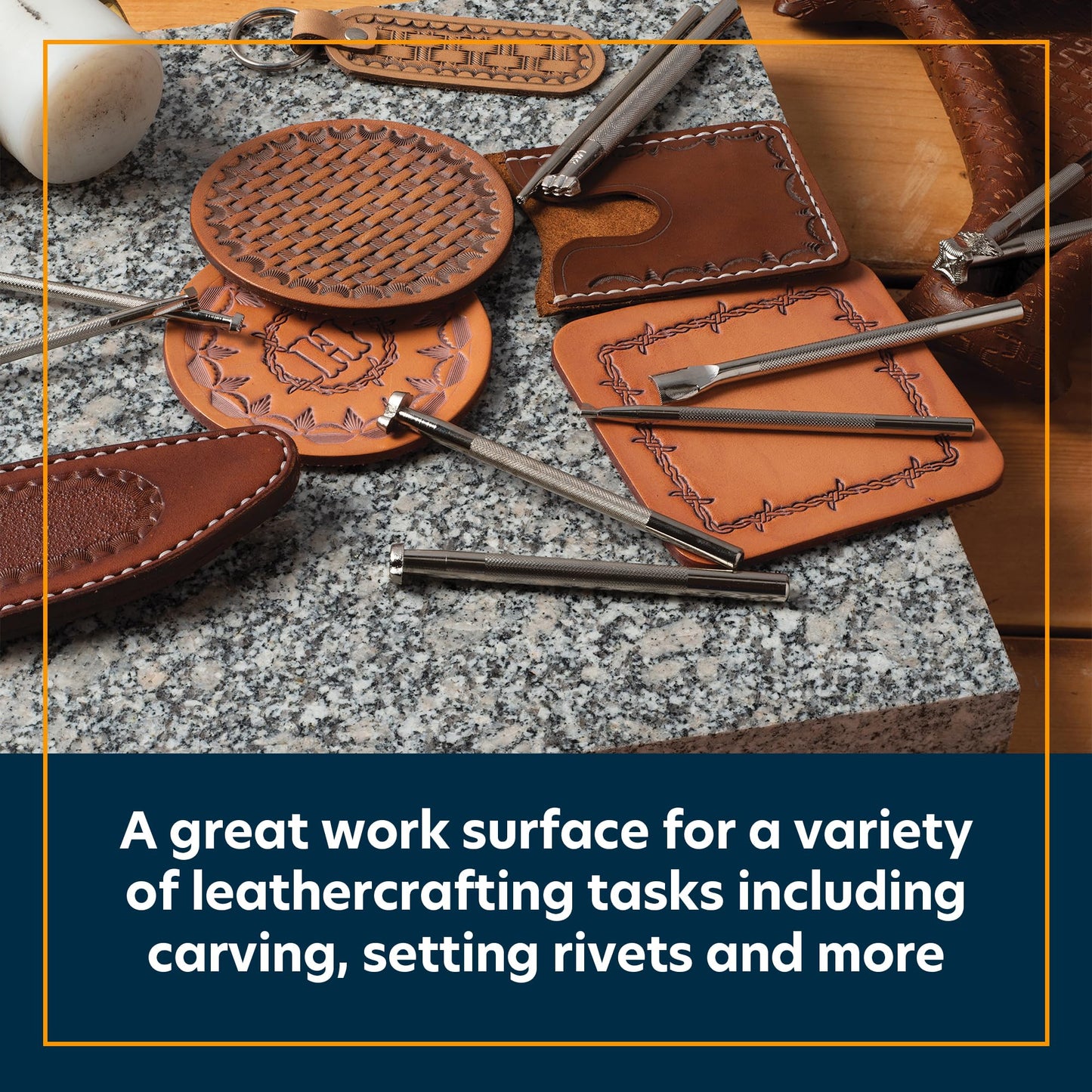 Weaver Leather Supply Marble Slab, Sturdy Non-Porous Marble Block, Leathercraft Gear for Detailed Tooling, Stamping, Carving, and More, 6” X 6”