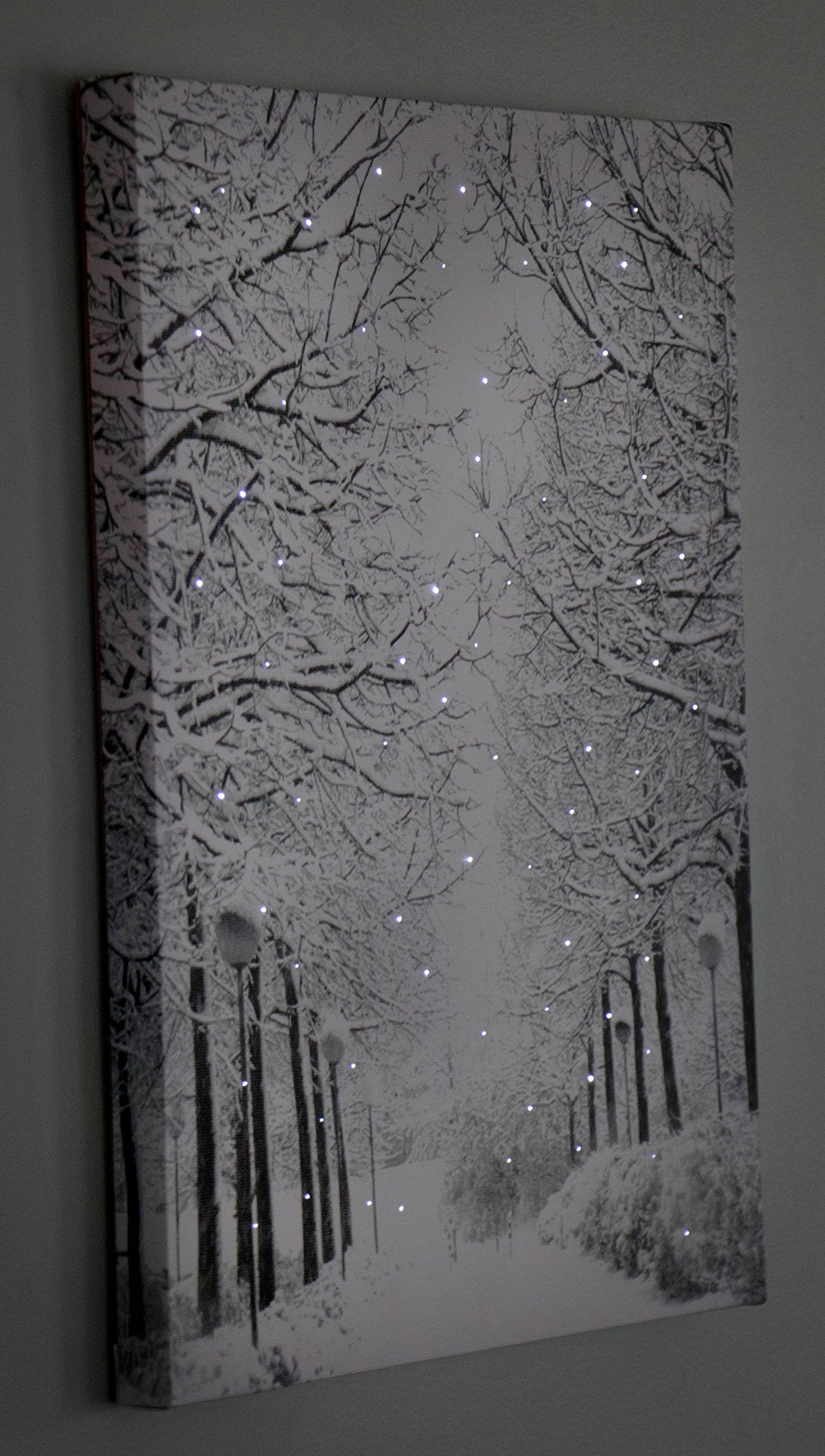 Clever Creations 16 x 12 Inch Christmas LED Wall Canvas Art Home Decor, Light Up Battery Operated Snowy Winter Scene, Winter Path