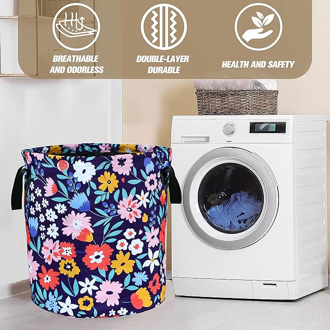 Folk Floral Art Laundry Basket Beautiful Flowers Foldable Oxford Cloth Funny
