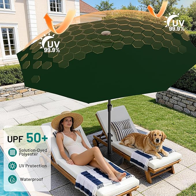 AreShark 9 FT Patio Umbrella for Outdoor, Outdoor Table Umbrella with Push Button Tilt and Crank, Outdoor Patio Umbrellas with 8 Sturdy Ribs for Market, Garden, Pool (Dark Green)