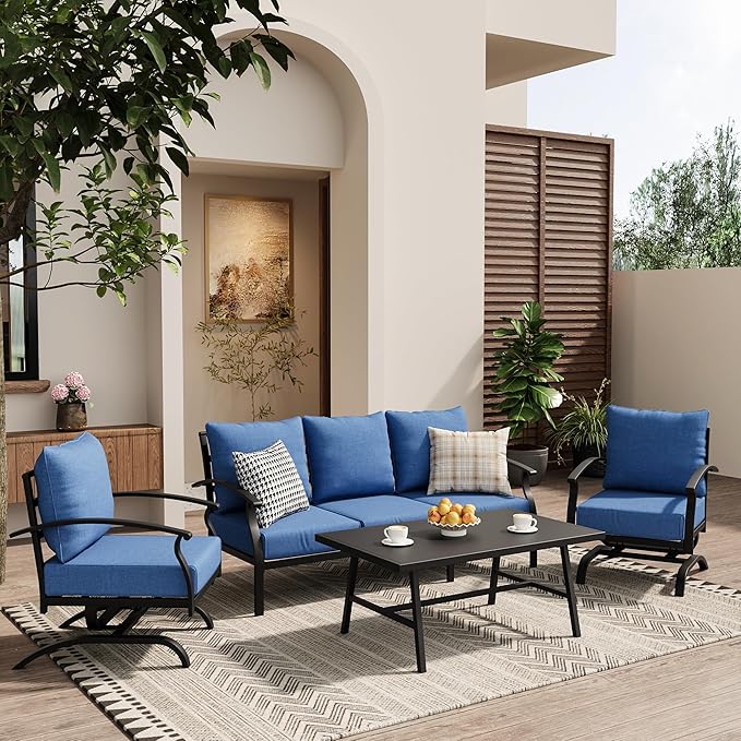 ALAULM 4 Piece Patio Furniture Set, Outdoor Metal Patio Furniture