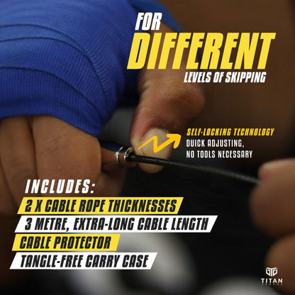 Titan Armour® Speed Rope - Professional Self-Locking & Adjustable, Adult Speed Jump Rope | 2 x Steel Ropes, Cable Protector & Travel Case | Jump Rope Crossfit, Boxing, Fitness MMA for Men & Women (Black-2)