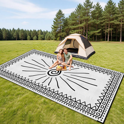 CircleRoad RV Outdoor Rug 9x18 Waterproof Patio Rug Mat with 4 Stakes UV Resistant Reverisble Plastic Straw Outdoor Rug with Carry Bag for RV Camping Picnic Beach