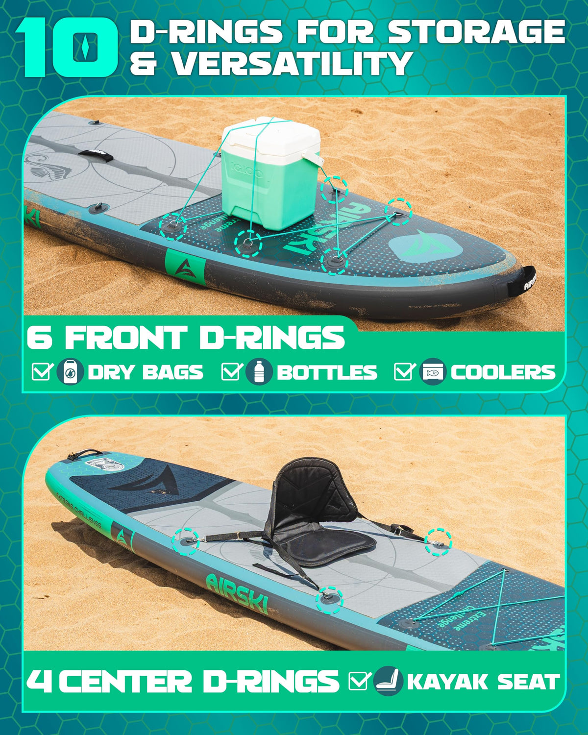 Airski 11'x34'' Extra Wide Inflatable Paddle Board, Stand-up Paddleboard for Adults, 420lb Capacity, Anti-Slip EVA, Stand-up Paddle Board for Yoga/Fishing/Family, US Fin, High-Pressure Pump, 100L Bag