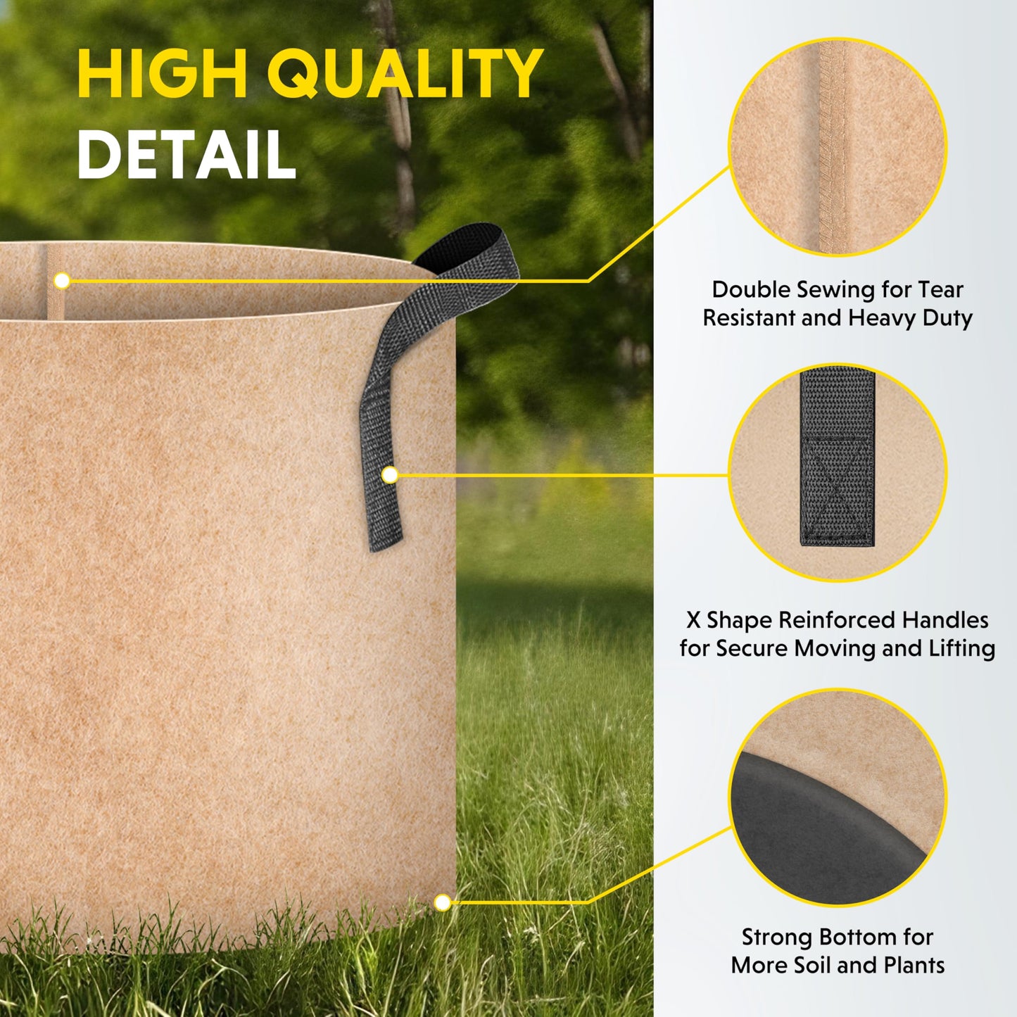iPower 10-Pack 15 Gallon Aeration Grow Bags Thick Nonwoven Fabric Pots with Handles, for Fruits, Vegetables, and Flowers, Tan