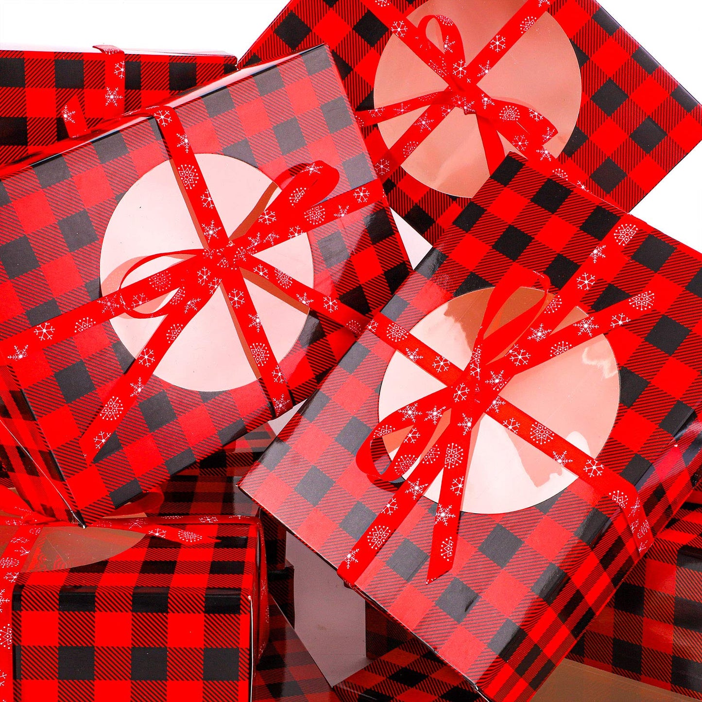 Aneco 12 Pack Christmas Cookie Boxes with Window Red and Black Plaid Holiday Treat Boxes Paper Food Boxes Xmas Gift Bags Cake Candy for Gift Giving Bakery Packaging Containers
