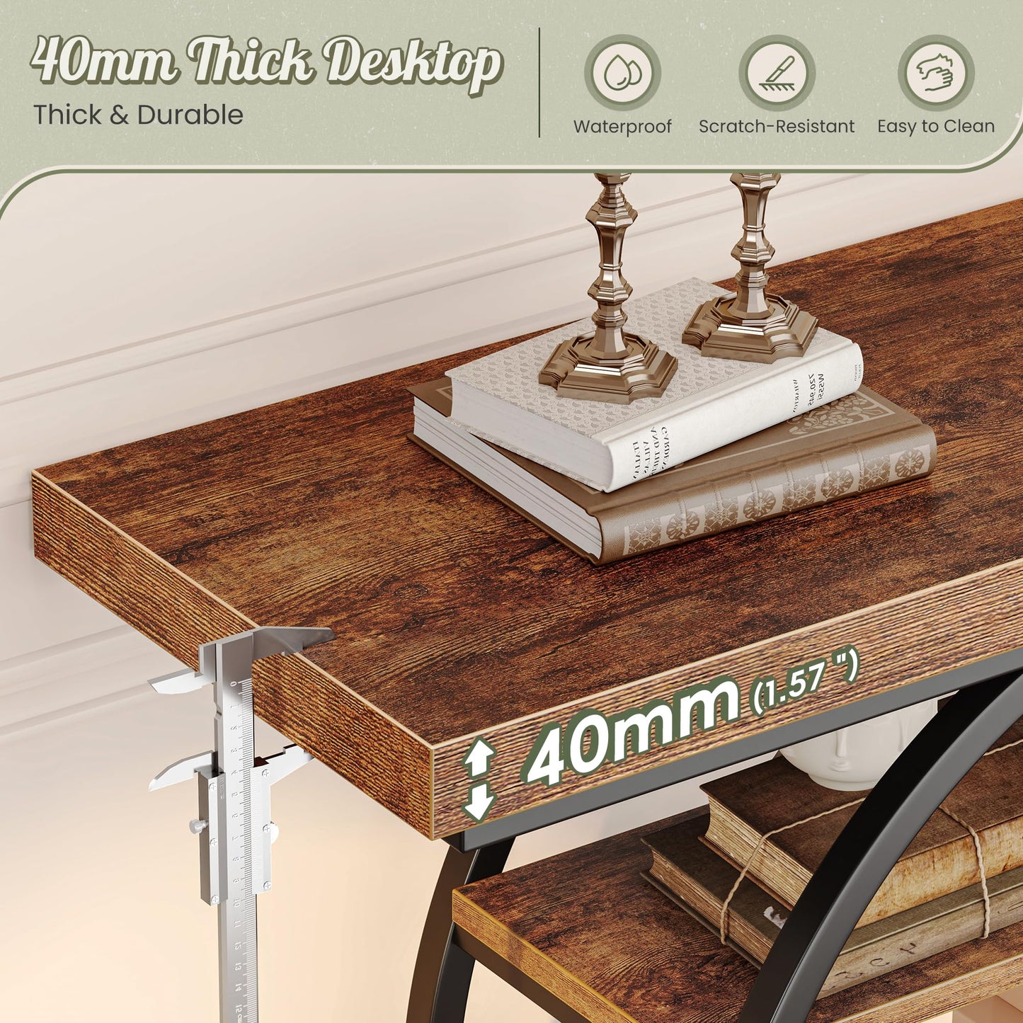 Huuger 41.3 Inch Entryway Table, Industrial Console Sofa Table with Storage, Accent Table with Shelves, for Entry, Hallway, Entrance, Foyer, O-Shaped Metal Frame, Rustic Brown