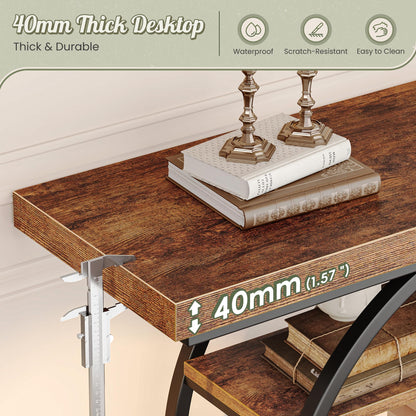 Huuger 41.3 Inch Entryway Table, Industrial Console Sofa Table with Storage, Accent Table with Shelves, for Entry, Hallway, Entrance, Foyer, O-Shaped Metal Frame, Rustic Brown