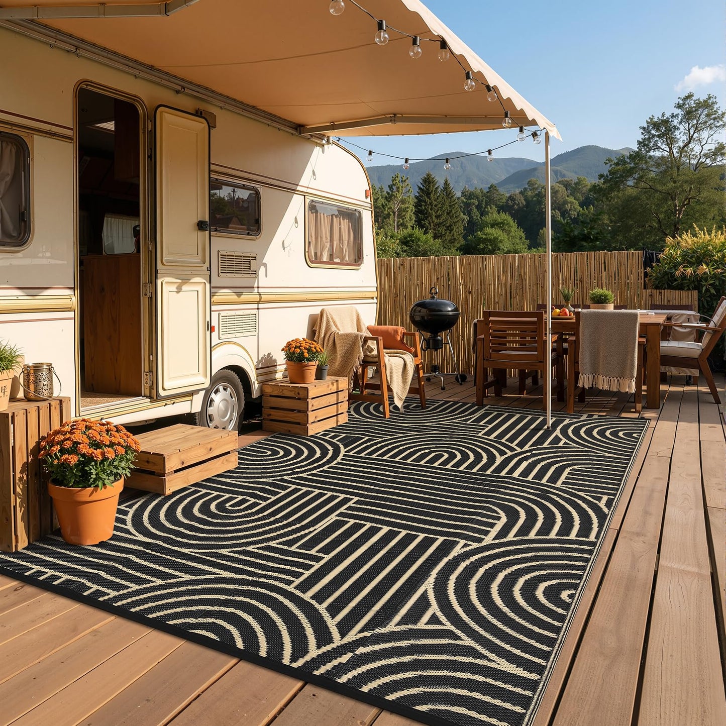 Garvee Reversible Rainbow Outdoor Rug 10x14, Waterproof Outdoor Plastic Straw Rug, RV Mat for Picnics, Patio, Camping, Balcony, Deck, Backyard, Porch, Brown