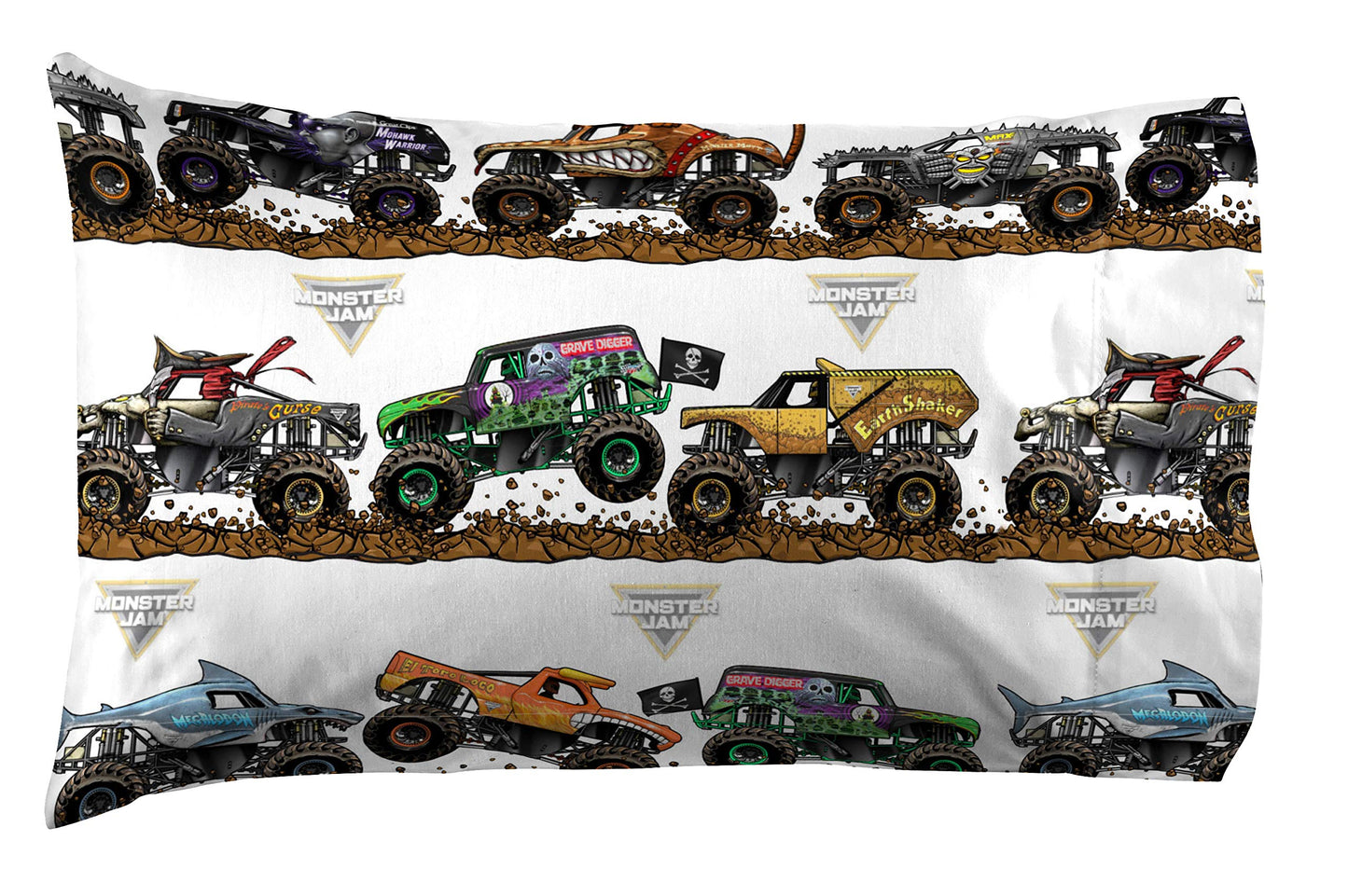 Jay Franco Kids Sheet Set with Fitted, Flat Sheets & Pillow Cover - Ultra-Soft Bedding with Pillowcase for Room Decor, Multi - Monster Jam, 4 Piece Full
