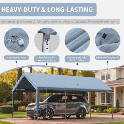 Pakunoda Carport Replacement Canopy Cover 10'x20' for Tent Top Garage Shelter Cover, 800D Heavy Duty Oxford Waterproof & UV Protected Car Canopy Tarp with Ball Bungees (Frame is not Included)