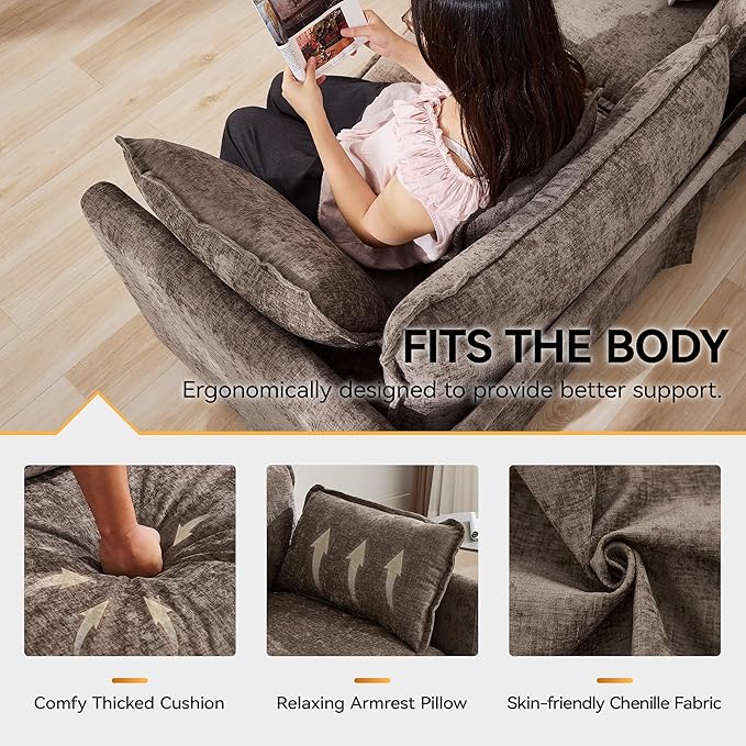113'' V Shaped Cloud Sectional Sofa, Oversized Deep Seat Couches