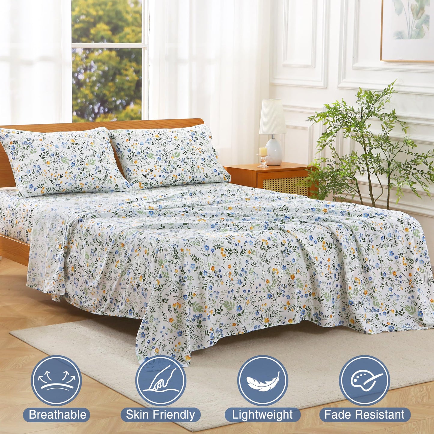 Viviland Full Bed Sheet Set - 4 Piece Double Brushed Microfiber Bedding - Deep Pocket Up to 15", Ultra Soft, Breathable & Wrinkle Resistant Skin-Friendly Cooling Sheets for Adult - Sunlit Field(F)