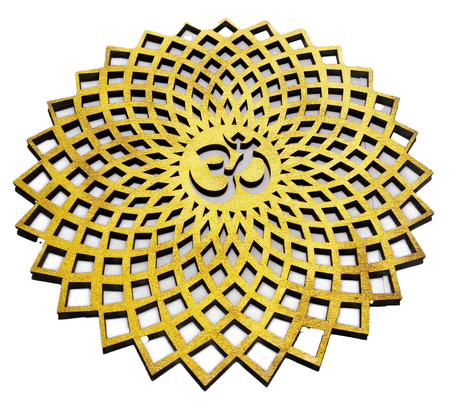 My Dream Carts Golden Om Round Decorative Wall Art Mdf Wooden Om Chakra For Temple, Living Room, Bedroom, Office, Hotel, Home Decor Items, Gift Item, Mandala Wall Hanging For House Decoration 20x20cm