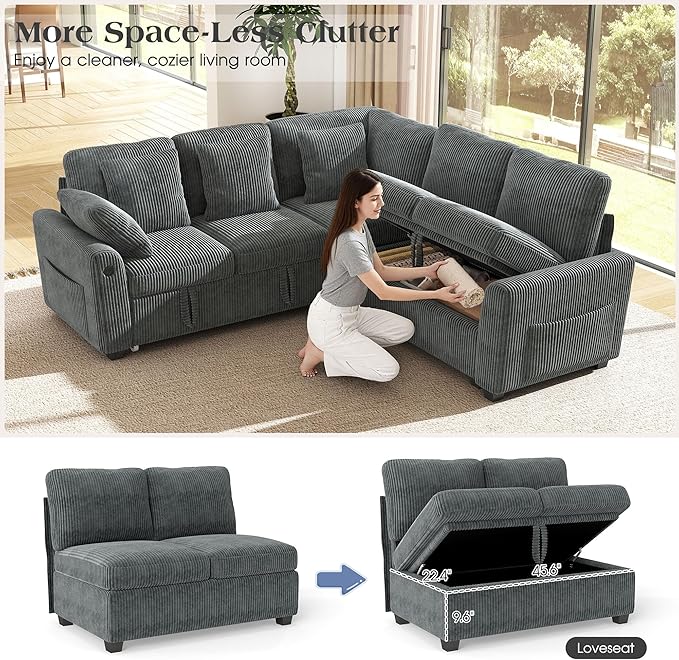 Ihanherry 83-inch 5-Seater Large Sectional Sofa Bed