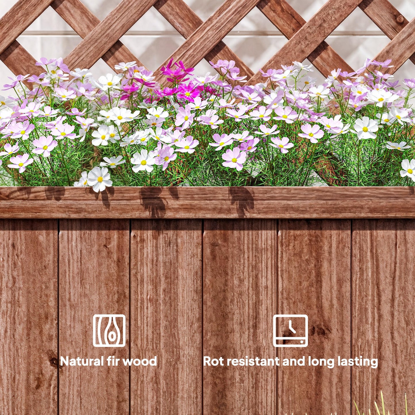 Outsunny Wooden Raised Garden Bed with Trellis, 59" Outdoor Planter Box with Drainage Holes, Planter Raised Bed for Climbing Vine Plants Flowers, Orange