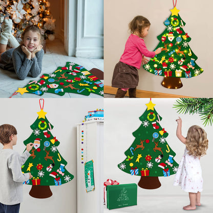 jollylife 3ft DIY Felt Christmas Tree Set + Snowman Advent Calendar - Xmas Decorations Wall Hanging 33 Ornaments Kids Gifts Party Supplies