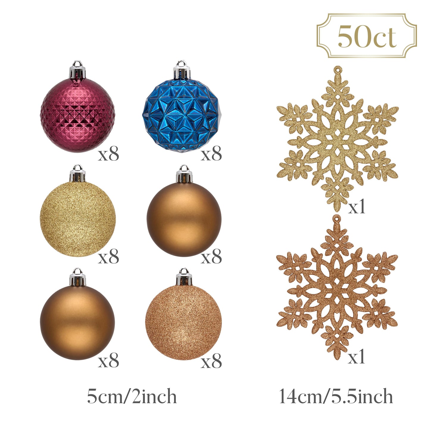 Valery Madelyn Christmas Tree Decorations Ornament Set, 50ct 2 Inches Bronze Copper Purple Shatterproof Christmas Ball Ornament Hanging Xmas Holiday Party Decor