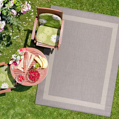 CAMILSON Outdoor Rug 6x9,Modern Outside Rugs for Patios Porches Waterproof Durable Washable Non-Shedding, Easy-to-Clean Indoor Outdoor Area Carpet (6 x 9, Bordered - Gray/White)