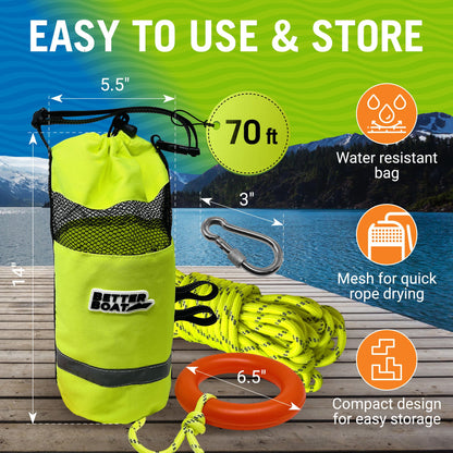 Better Boat Water Throw Bag for Rescue, 70 FT Rope, Water Rescue Equipment with Line Bag, Ideal for Kayak, Larger Boats, and Emergency Use