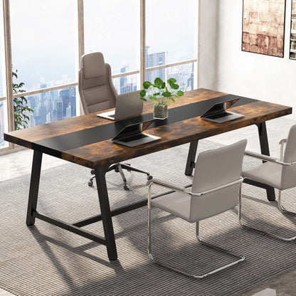 Tribesigns 6FT Rectangle Conference Table, 70.87L x 33.46W x 29.92H Inches Meeting Table for Conference Room, Wood Office Executive Desk with Strong Metal Frame for 6 People, Brown