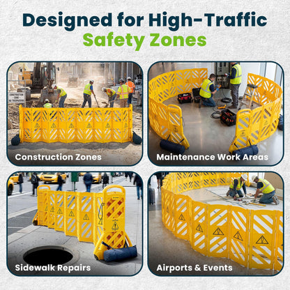 Alpine Commercial Safety Barriers, 13 Foot Expandable Mobile Barricade System - Folding Portable Barrier, Traffic Barricade Fence, Plastic Barricade for Construction, Traffic Control, Driveway Gate