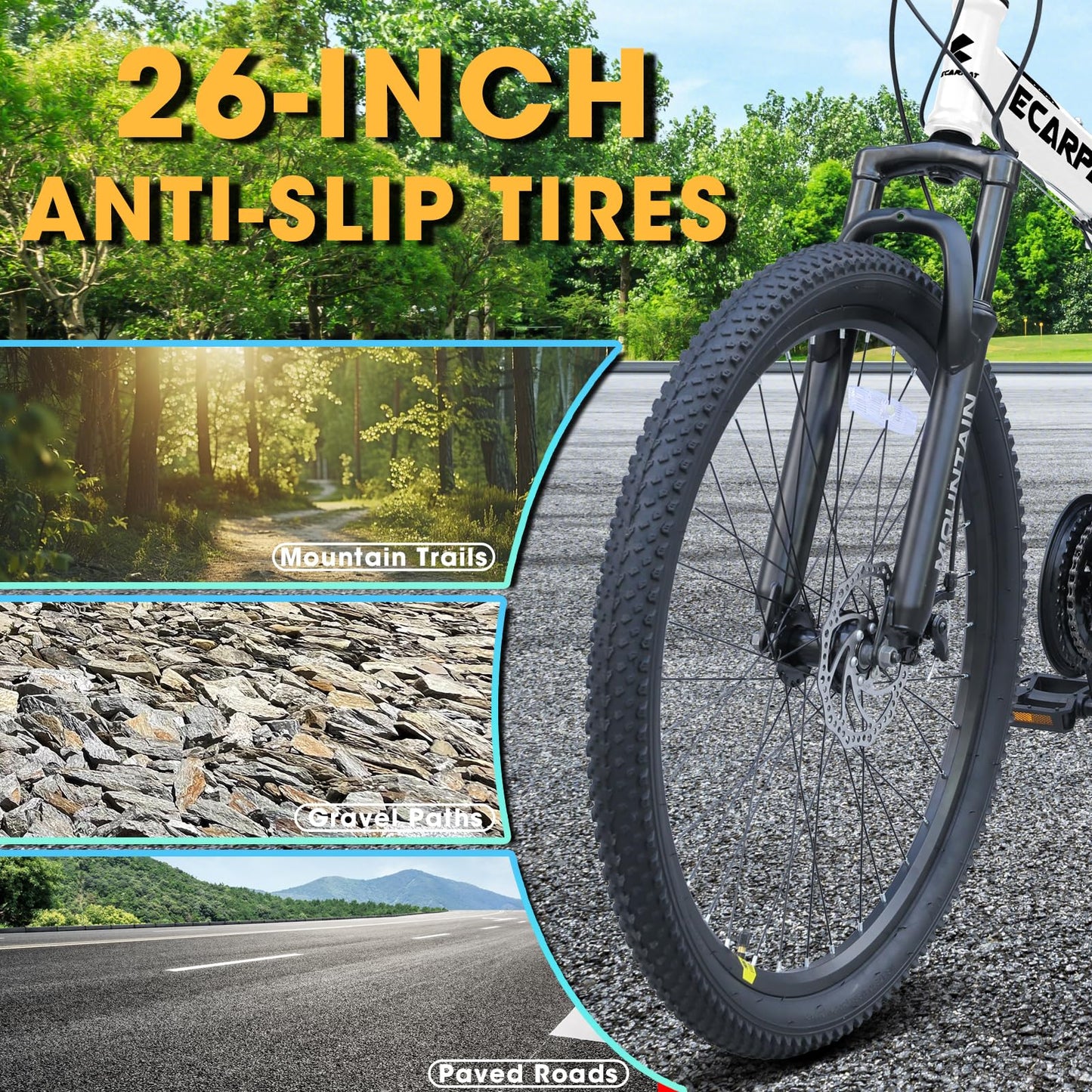richvelo 26 Inch Foldable Mountain Bike, 21 Speed with Double Shock Effect, High Carbon Steel Frame, Double-Kill Disc Brake System, Unique Design and Ergonomic Frame & Cushion, White
