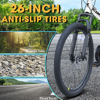 richvelo 26 Inch Foldable Mountain Bike, 21 Speed with Double Shock Effect, High Carbon Steel Frame, Double-Kill Disc Brake System, Unique Design and Ergonomic Frame & Cushion, White