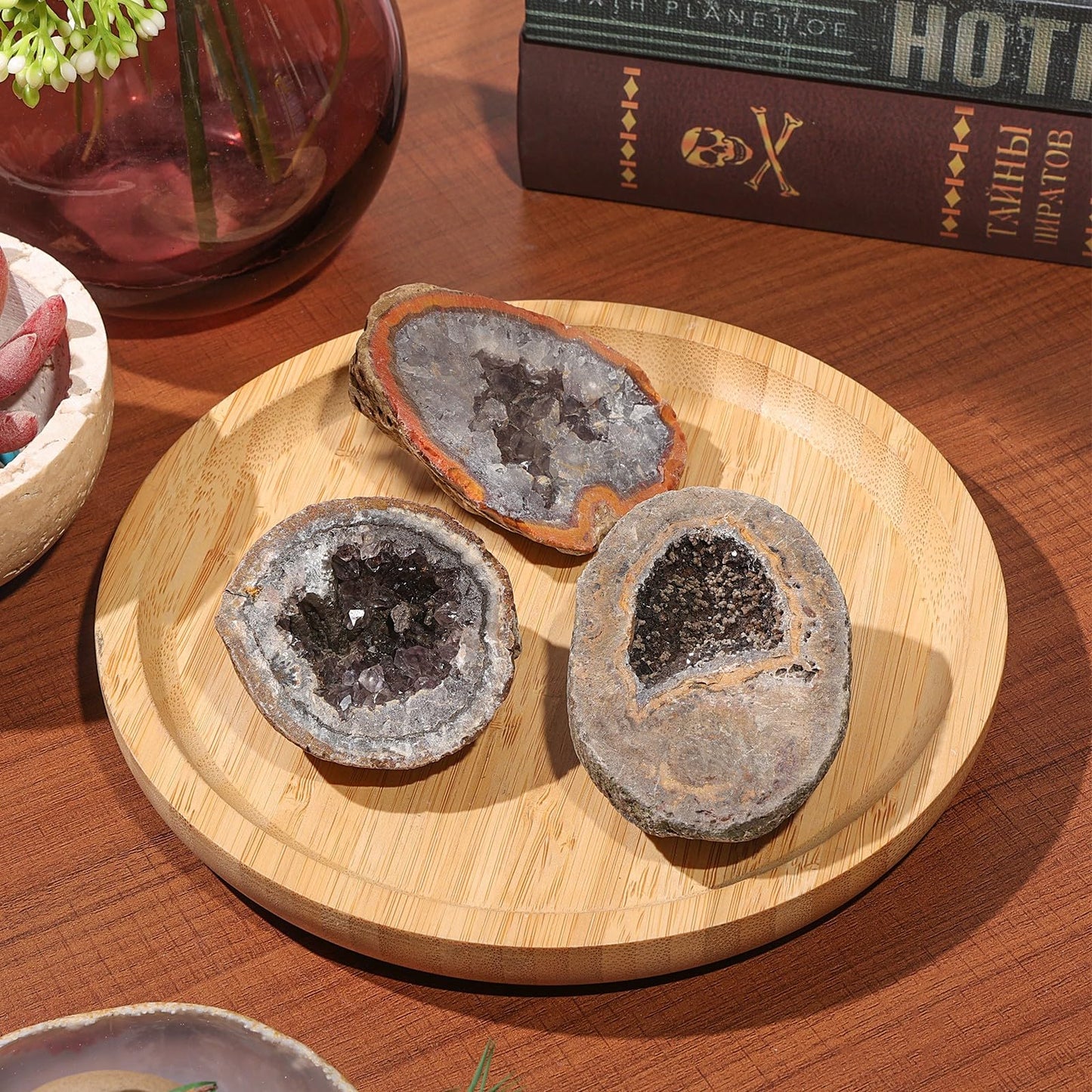Nupuyai 101g-200g Natural Agate Druzy Geode Quartz Cluster, Irregular Raw Rock Crystal Mineral Specimen Cave Collection for Home Office Decoration Reiki Healing Meditation