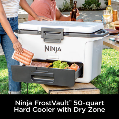 Ninja FrostVault 50qt Hard Cooler with Dry Zone | Integrated Fridge-Temp Dry Storage Drawer | Premium Heavy-Duty Insulated Cooler | Keeps Ice Cold for Days | Spanish Moss | FB151GN1