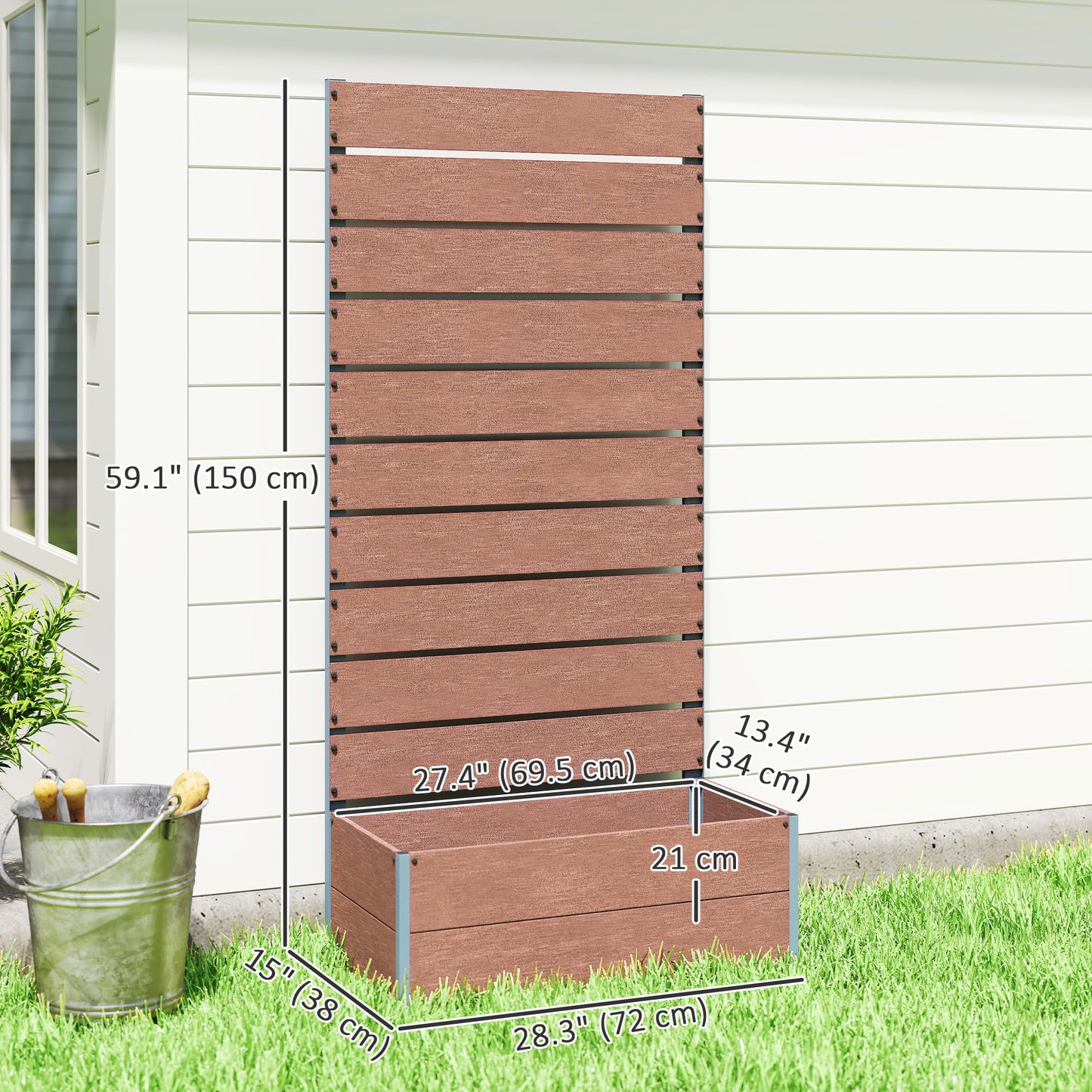 Outsunny Raised Garden Bed with Trellis for Climbing Plants, Planter Box with Self Draining Gap, Freestanding Trellis Planter for Outdoor, Patio, Deck, 28.25" x 15" x 59", Brown