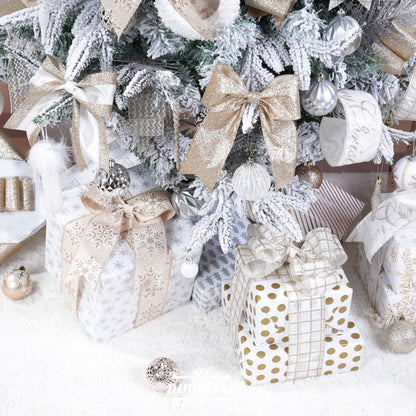 DINDOSAL Champagne Christmas Ribbon Wired 2.5 Inch, 6 Rolls 36 Yards Glitter Champagne Gold Christmas Tree Ribbon for Garland, Wreaths, Bows, Ribbon for Christmas Decor