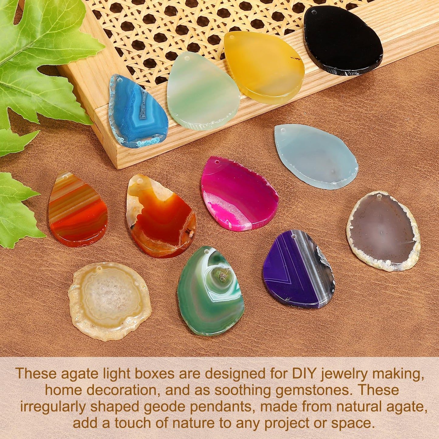 Rebower Agate Slices - Gray 12 Pcs Natural Irregular Geode Agate with Holes Healing Crystals Geode Stones, [for DIY Jewelry Making Home Decoration]