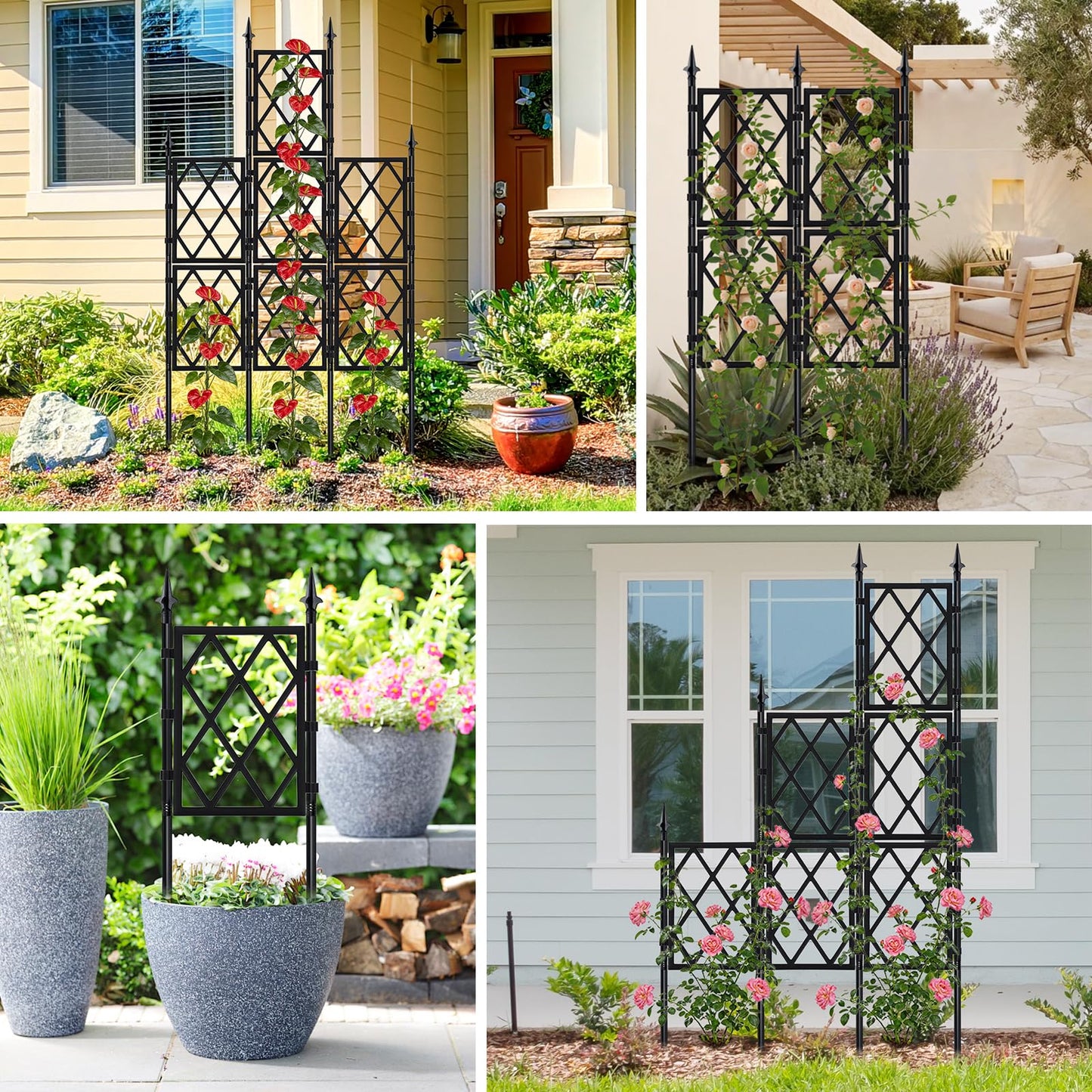 5.25FT Garden Trellis Support Fence,Metal Wall Lattice Climbing Frame for Climbing Plants Outdoor, Black Iron Pipe Fence for Potted Plants Indoor for Ivy Vines Vegetable Flower, Patio, Lawn, Yard